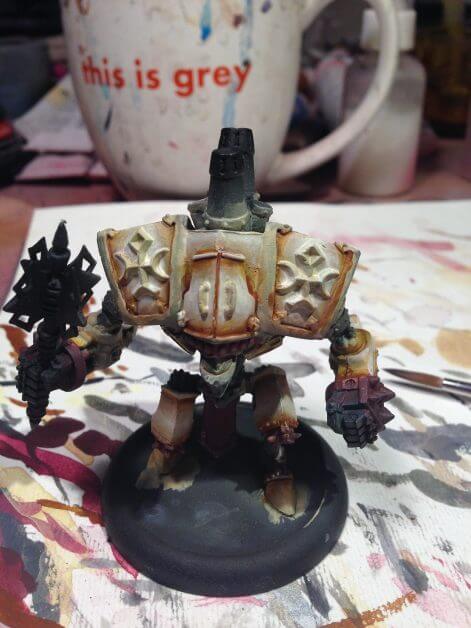 Menoth Crusader Warjack: Quick n' Dirty Paint Job - how to paint a menoth warjack - painting the crusader menoth miniature - warmachine painting - painting warmachine models for menoth - layering up primary color