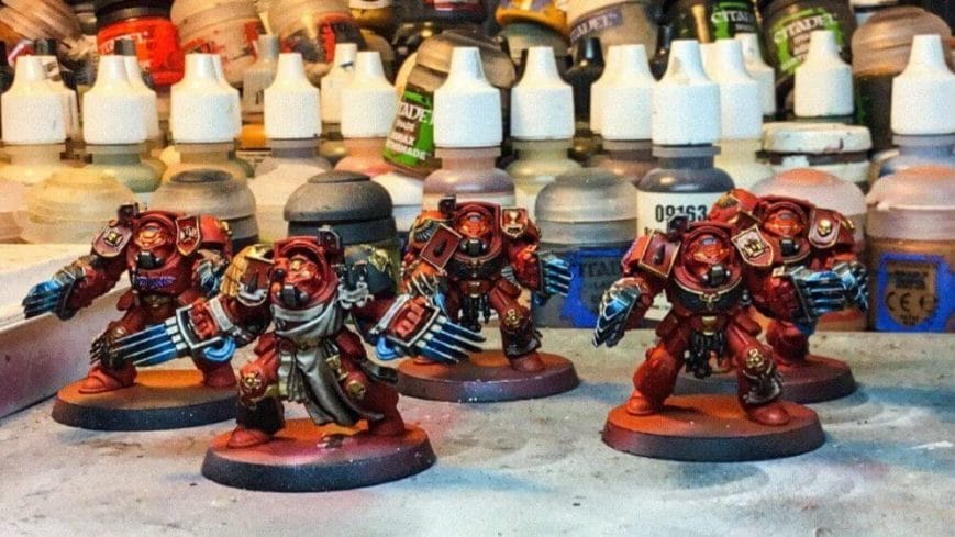 Bloody Motivation in Miniature Painting - action before motivation in painting miniatures - how to stay motivated for modeling and hobbies - sports - Painting blood angel space marines for warhammer 40k - terminators - nearly completed wip