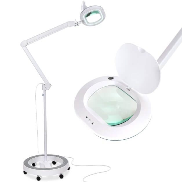Brightech LightView Pro Magnifying Floor Lamp - Hands Free Magnifier with  Bright LED Light for Reading - Work Light with Flexible Gooseneck -  Standing