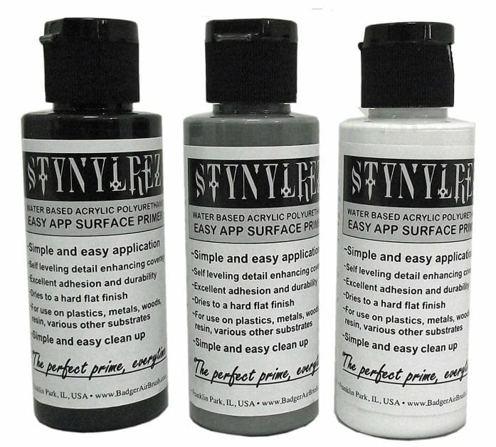 Badger stynylrez primer series for painting miniatures - white, black, and gray
