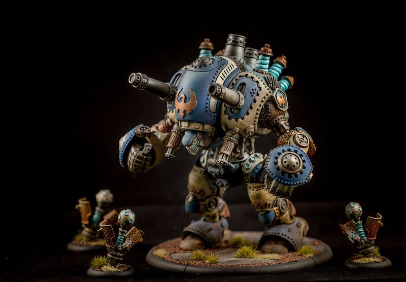 painting miniatures at night or early morning - when do you paint miniatures? - stormwall colossal warmachine cygnar model