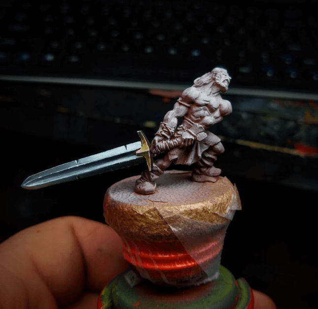 What is NMM and how do I paint non-metallic metal? Example NMM work in progress WIP on a miniature sword.