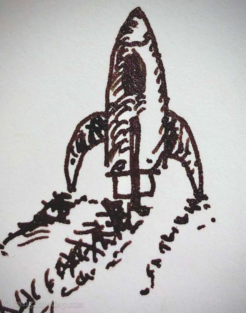 Understanding Acrylic Paint for Miniature Hobbies: Uses, Types, and Best Picks (Guide) - What is acrylic paint, its uses, and best types - a black ink doodle of rocket ship