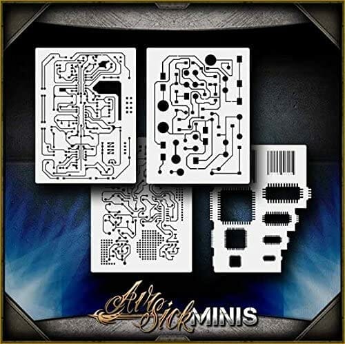 Awesome airbrush stencils for painting miniatures and tabletop wargame models - airbrush RC cars, warhammer 40k vehicles, tanks and historical models - freehand logos and add custom decals with an airbrush easy - Check out some of the mini stencils! - computer circuit stencils