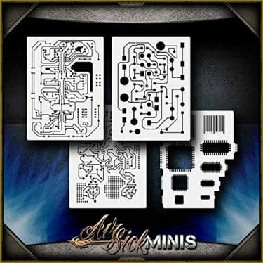 Awesome airbrush stencils for painting miniatures and tabletop wargame models  - airbrush RC cars, warhammer 40k vehicles, tanks and historical models - freehand logos and add custom decals with an airbrush easy - Check out some of the mini stencils! - computer circuit stencils