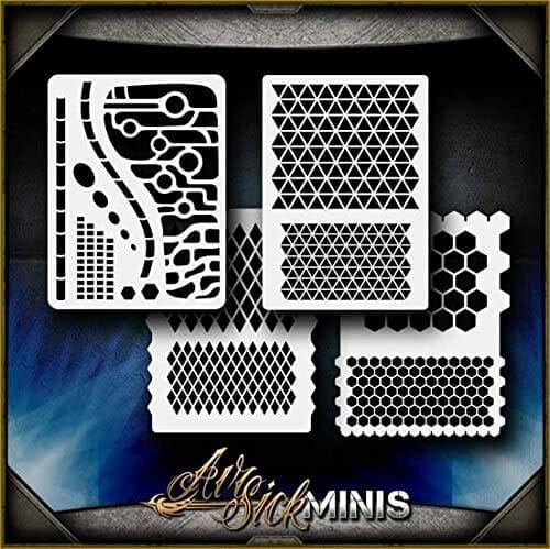 Awesome airbrush stencils for painting miniatures and tabletop wargame models - airbrush RC cars, warhammer 40k vehicles, tanks and historical models - freehand logos and add custom decals with an airbrush easy - Check out some of the mini stencils! - geometric stencil set