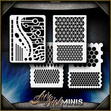Awesome airbrush stencils for painting miniatures and tabletop wargame models  - airbrush RC cars, warhammer 40k vehicles, tanks and historical models - freehand logos and add custom decals with an airbrush easy - Check out some of the mini stencils! - geometric stencil set