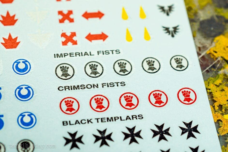 Warhammer 40K Space Marines Decals Imperial Fists Water slide transfers