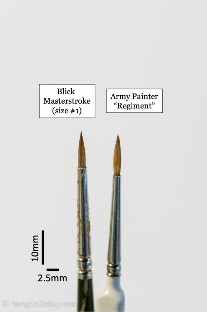 The Army Painter Wargamer "Regiment" Brush Review for Miniatures - Brush Review of the Army Painter Wargamer Regiment for Painting Miniatures and Models - Regiment Brush Review for miniature painting - Best Army Painter brush for miniatures and models - Regiment brush for painting warhammer 40k and other tabletop wargaming miniatures - blick regiment with scale bar