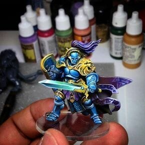 Stormcast Eternal Paint Schemes - 9 Color Motifs - how to paint stormcast eternals - color schemes for stormcast eternals, liberators, celestants, and other Age of Sigmar models from the Stormcast Eternal range - 9 color schemes for Stormcast Eternal models and miniatures from Citadel Games Workshop - Blue NMM model with light blue sword