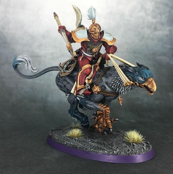 Stormcast Eternal Paint Schemes - 9 Color Motifs - how to paint stormcast eternals - color schemes for stormcast eternals, liberators, celestants, and other Age of Sigmar models from the Stormcast Eternal range - 9 color schemes for Stormcast Eternal models and miniatures from Citadel Games Workshop - Gryph rider with red stormcast armor