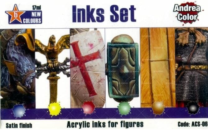 Best 15 inks for painting miniatures and models - citadel wash set - best inks for miniature painting - best inks for models - how to use inks on miniatures - inks for painting miniatures - Andrea Color inks review back of box set