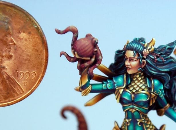 How to paint miniatures competitively – how to paint for competition – painting contest – how to win a painting contest – Marike Reimer miniature painting – interview with Marike Reimer about the Kraken Mistress – how to paint miniatures like a pro – how to paint miniatures professionally – best miniature painting tutorials – so small, miniature model face octopus close up