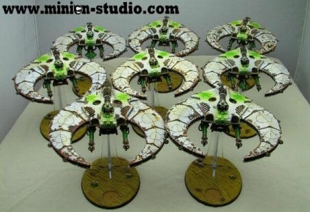 Necron Paint Schemes - 9 Color Motifs - how to paint Necrons - color schemes for Necrons, Necron Warriors, Sautekh or Zathanor Dynasty, and Necron dynasties - Indomitus Warhammer 40k Necron range color palette - 9 color schemes for Necron models and miniatures from Citadel Games Workshop - necron flyers in white