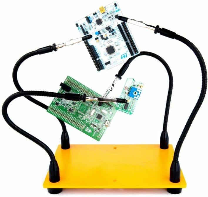 KOTTO third hand soldering tool with five flexible arms and alligator clips, perfect for holding components during miniature assembly.