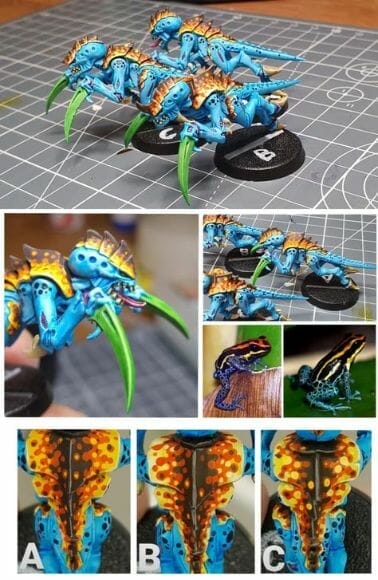 Tyranid color paint schemes – how to paint tyranids – tyranid paint schemes – tyranid army scheme – tyranid color scheme – How to choose Tyranid army color scheme – Tyranid Warhammer 40k colors – Hive fleet color schemes – Hive fleet paint scheme – tropical blue and orange