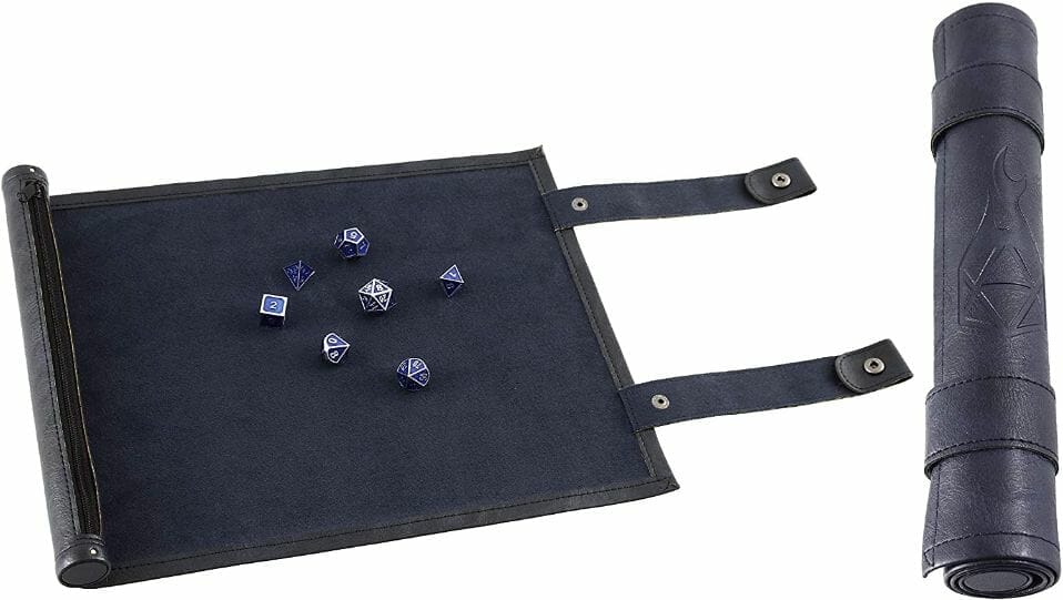 13 Cool Dice Trays for Tabletop Games – best dice trays for wargaming – Warhammer dice tray and storage – best dice tray for Warhammer 40k and miniature games – boardgame dice tray – best dice trays – dice trays for dungeons and dragons, D&D, and roleplaying games (RPG) – Forged Dice Co. Scroll Dice Tray and Rolling Mat
