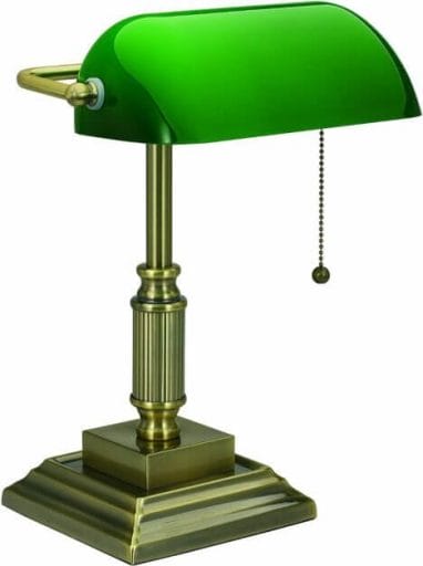 15 Cool Office Lamps for Any Workspace – cool desk lamps – cool lamps – office lamp ideas – unique desk lamps – best lamps for office work – unique office lamp - Banker lamp with green light shade