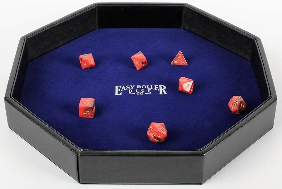 13 Cool Dice Trays for Tabletop Games – best dice trays for wargaming – Warhammer dice tray and storage – best dice tray for Warhammer 40k and miniature games – boardgame dice tray – best dice trays – dice trays for dungeons and dragons, D&D, and roleplaying games (RPG) – Heavy Duty Dice Tray Leatherette and Velvet Rolling Surface