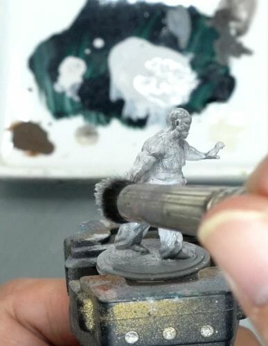 Painting a zombie RPG miniature with oil paints - painting RPG miniatures - oil painting miniatures - origin miniatures - how to paint rpg miniatures - how to paint dungeon and dragons miniatures - painting miniatures and models for role playing games - oil painting 28mm miniatures - brush on primer