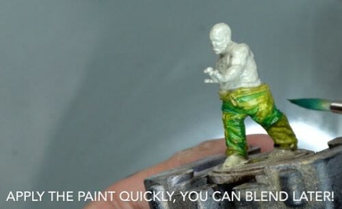 Painting a zombie RPG miniature with oil paints - painting RPG miniatures - oil painting miniatures - origin miniatures - how to paint rpg miniatures - how to paint dungeon and dragons miniatures - painting miniatures and models for role playing games - oil painting 28mm miniatures - apply paint, blend later