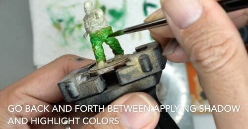 Painting a zombie RPG miniature with oil paints - painting RPG miniatures - oil painting miniatures - origin miniatures - how to paint rpg miniatures - how to paint dungeon and dragons miniatures - painting miniatures and models for role playing games - oil painting 28mm miniatures - blending go back and forth