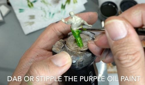 Painting a zombie RPG miniature with oil paints - painting RPG miniatures - oil painting miniatures - origin miniatures - how to paint rpg miniatures - how to paint dungeon and dragons miniatures - painting miniatures and models for role playing games - oil painting 28mm miniatures - to blend stipple