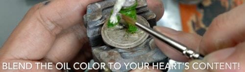Painting a zombie RPG miniature with oil paints - painting RPG miniatures - oil painting miniatures - origin miniatures - how to paint rpg miniatures - how to paint dungeon and dragons miniatures - painting miniatures and models for role playing games - oil painting 28mm miniatures - blend the colors together