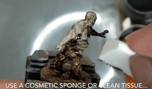 Painting a zombie RPG miniature with oil paints - painting RPG miniatures - oil painting miniatures - origin miniatures - how to paint rpg miniatures - how to paint dungeon and dragons miniatures - painting miniatures and models for role playing games - oil painting 28mm miniatures - wipe off excess paint