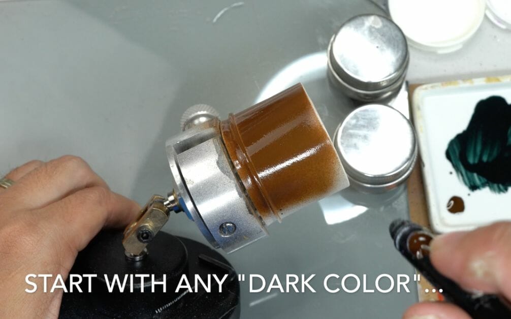 How to paint marble effects on miniatures – painting white marble – painting stone effect miniatures -how to paint marble on miniatures and models – airbrush stencil marble – marbleizing miniatures – airbrushing marble effect - basecoat first dark color