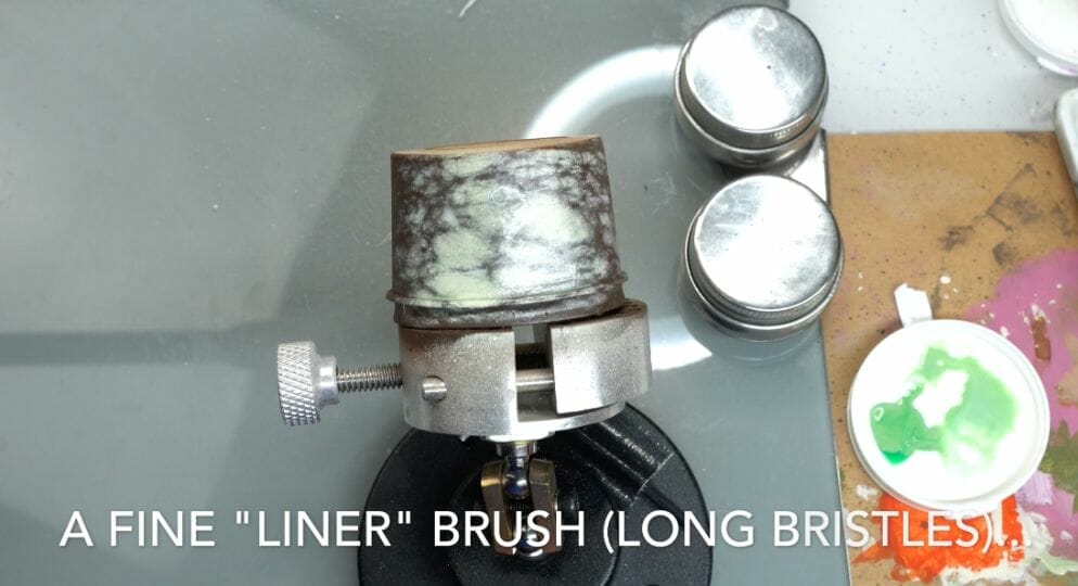 How to paint marble effects on miniatures – painting white marble – painting stone effect miniatures -how to paint marble on miniatures and models – airbrush stencil marble – marbleizing miniatures – airbrushing marble effect - use fine liner brush for painting marble