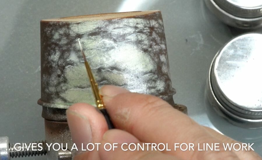 How to paint marble effects on miniatures – painting white marble – painting stone effect miniatures -how to paint marble on miniatures and models – airbrush stencil marble – marbleizing miniatures – airbrushing marble effect - use a liner brush for more control