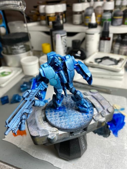 Oil Painting Tutorial for an Infinity Miniature (Step-by-Step) - Infinity miniature painting tutorial - how to paint infinity miniature TAG - painting a TAG model - panoceania miniature painting - infinity gradient paint technique - blending oil paint - Jotum miniature - stained miniature