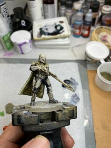 Oil Painting the Star Wars "Mandalorian" Alla Prima - how to paint a 3D printed resin model with oil paint - speed painting miniatures with oils - cycle between areas