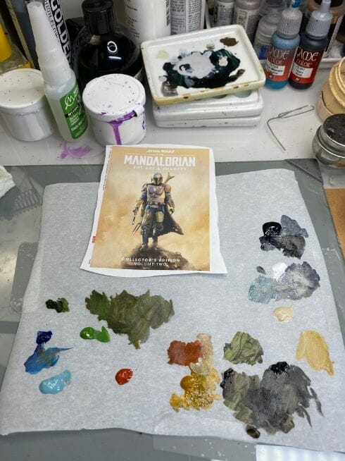 Oil Painting the Star Wars "Mandalorian" Alla Prima - how to paint a 3D printed resin model with oil paint - speed painting miniatures with oils - printout on painting palette