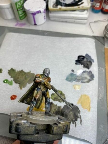 Oil Painting the Star Wars "Mandalorian" Alla Prima - how to paint a 3D printed resin model with oil paint - speed painting miniatures with oils - basing all the major colors on the model