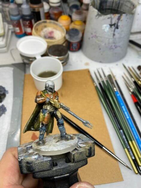 Oil Painting the Star Wars "Mandalorian" Alla Prima - how to paint a 3D printed resin model with oil paint - speed painting miniatures with oils - shiny!