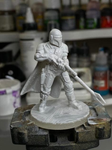 Oil Painting the Star Wars "Mandalorian" Alla Prima - how to paint a 3D printed resin model with oil paint - speed painting miniatures with oils - white primer is the best primer