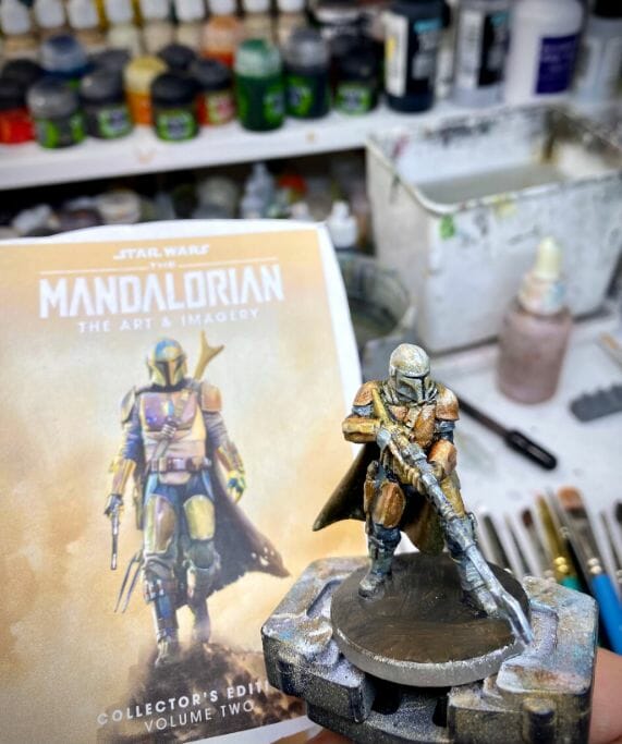 Oil Painting the Star Wars "Mandalorian" Alla Prima - how to paint a 3D printed resin model with oil paint - speed painting miniatures with oils - side by side with the reference photo paint the base