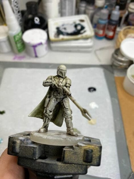 Oil Painting the Star Wars "Mandalorian" Alla Prima - how to paint a 3D printed resin model with oil paint - speed painting miniatures with oils - pre glazed model pops