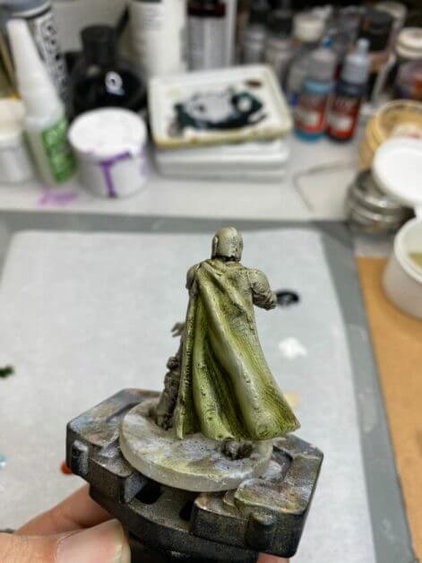 Oil Painting the Star Wars "Mandalorian" Alla Prima - how to paint a 3D printed resin model with oil paint - speed painting miniatures with oils - cloak green base