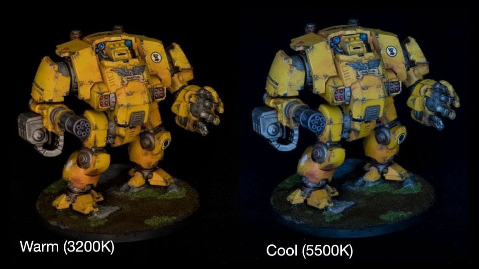 Lume Cube Flex Light Pro: A Review for Hobbyists and Creatives - a space marine dreadnought under different color temperature lighting 