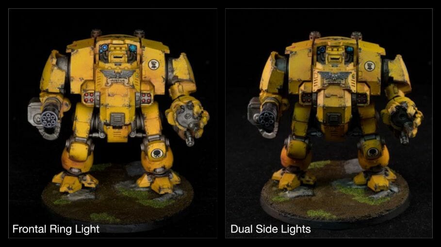 Lighting Guide for Miniature Photography (Reference and Tips) - How good light helps improve your miniature and model photography - proper lighting for miniature photography - imperial fist redemptor dreadnought space marine primaris photography