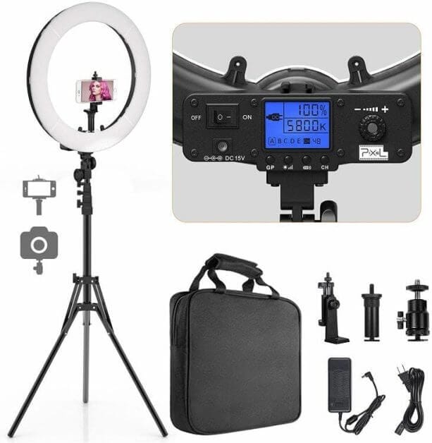 Pixel 19-inch LED ring light configured for photographing painted miniatures