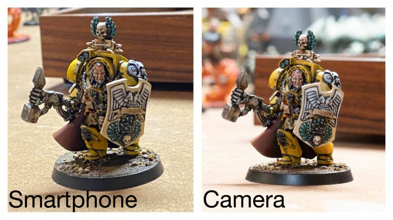 side by side comparison of a pictures of the same subject captured with a smarpthone photograph versus a dedicated professional-level camera 