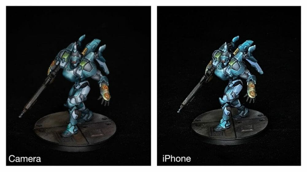 Smartphone Vs Camera for Miniature Photography - Best Camera for Miniature Photography: Smartphone vs Camera – how to take better pictures of miniatures and models – smartphone or camera for miniature photography – take better miniature photos with your smartphone – a comparison between smartphone and camera photos of models and miniatures – wargaming photography - infinity miniature smartphone and camera photography comparison side by side