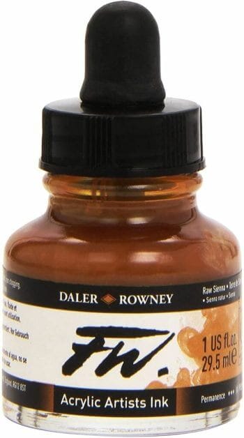 A bottle of Daler-Rowney acrylic ink used for thinning miniature paints.