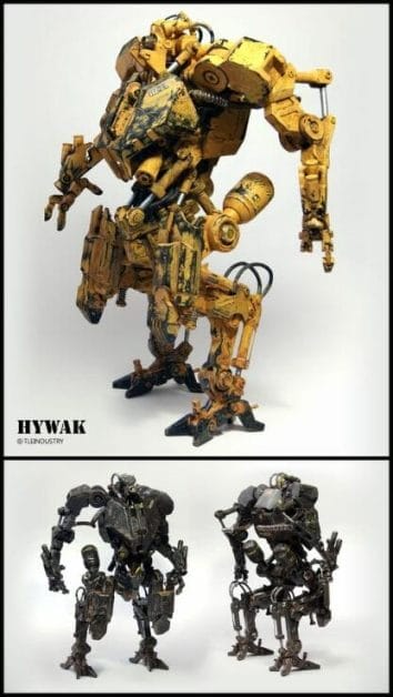 Tau sept color schemes, caste color schemes for Tau, T'au paint color scheme ideas – Grimdark Tau style, Blachitsu Tau painting, how to paint Tau miniatures, Games Workshop Tau paint schemes – How to paint grimdark Tau – painting Blanchitsu Tau - robocop yellow construction mech theme concept reference