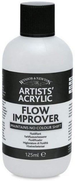 A bottle of acrylic flow aid used to reduce surface tension and improve paint flow for miniature painting.