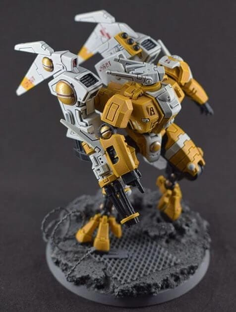 Tau sept color schemes, caste color schemes for Tau, T'au paint color scheme ideas – Grimdark Tau style, Blachitsu Tau painting, how to paint Tau miniatures, Games Workshop Tau paint schemes – How to paint grimdark Tau – painting Blanchitsu Tau - white and yellow